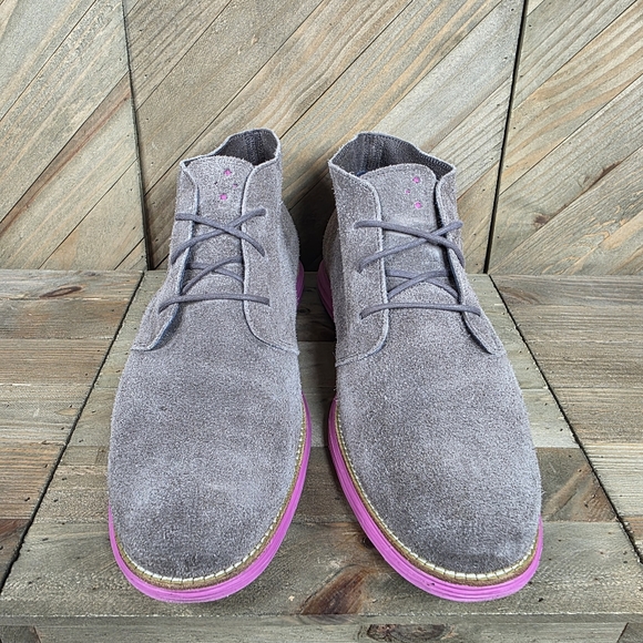 Cole Haan LunarGrand Mens Lace Up Chukka Boots Size 12 Grey Suede Orchid Pink main image 3